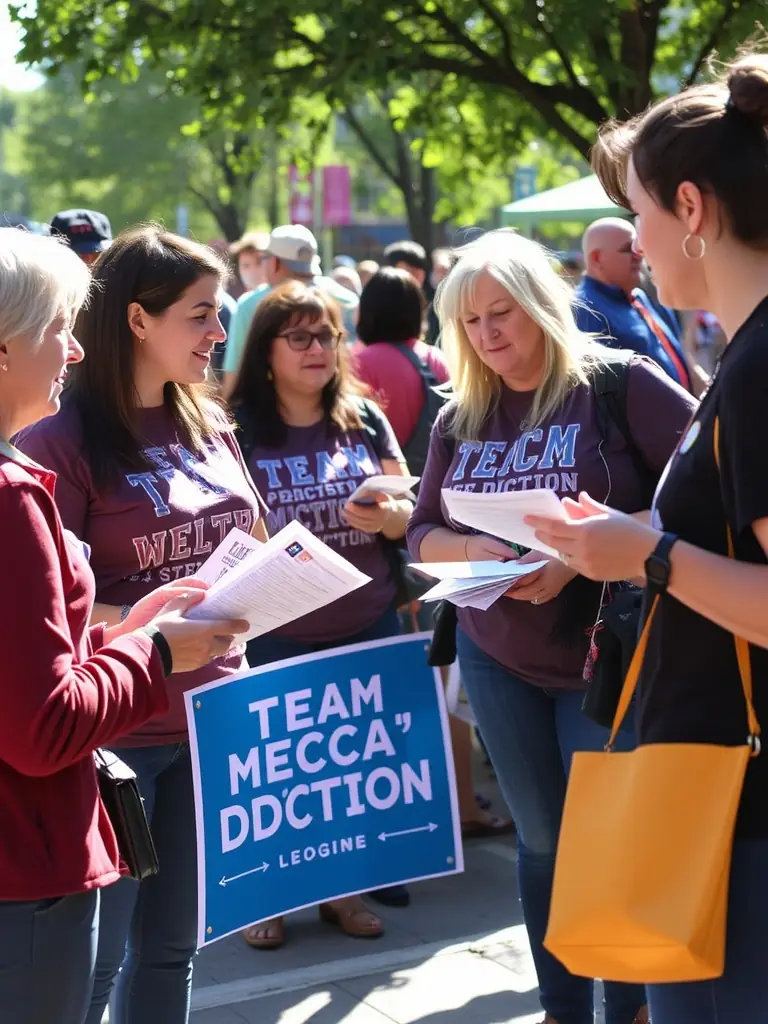 A photograph capturing TEAM MECA ' DDICTION members participating in a community event, interacting with locals and promoting their cause.