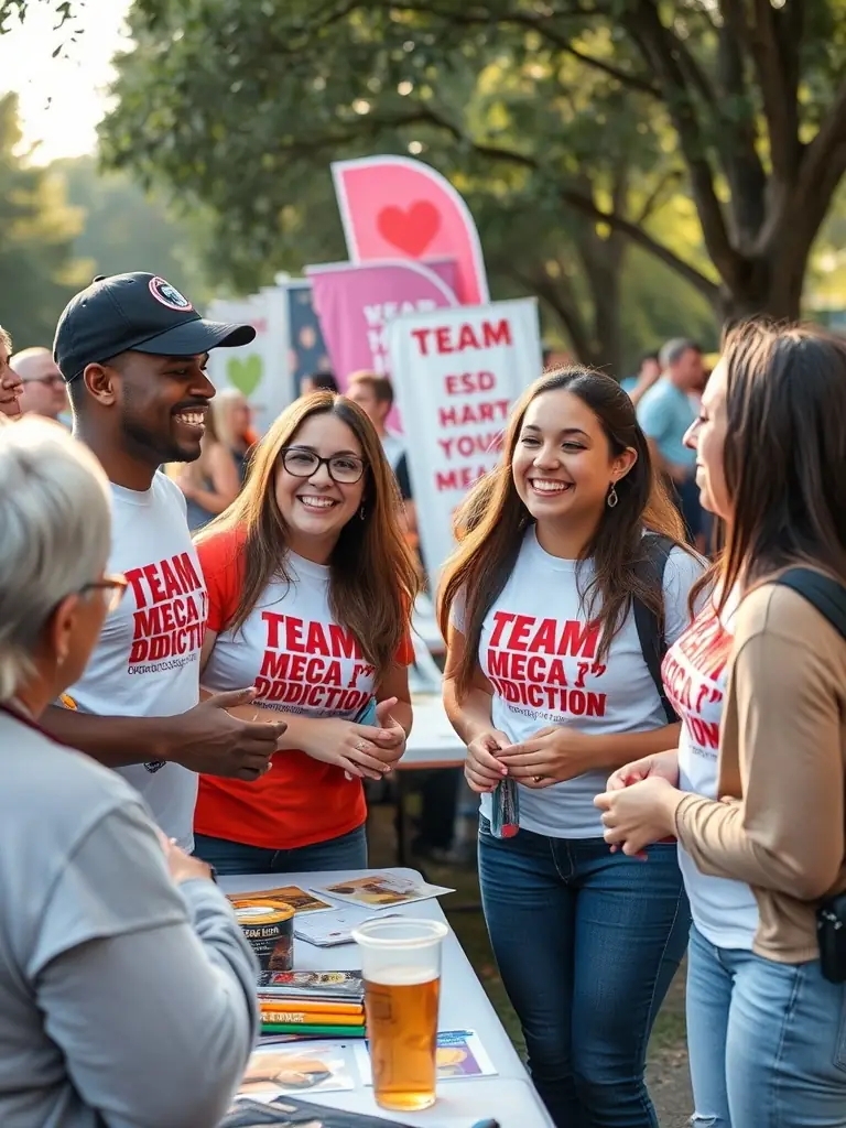 A heartwarming image of TEAM MECA ' DDICTION members engaging with community members during a charitable event, emphasizing the organization's commitment to social responsibility.