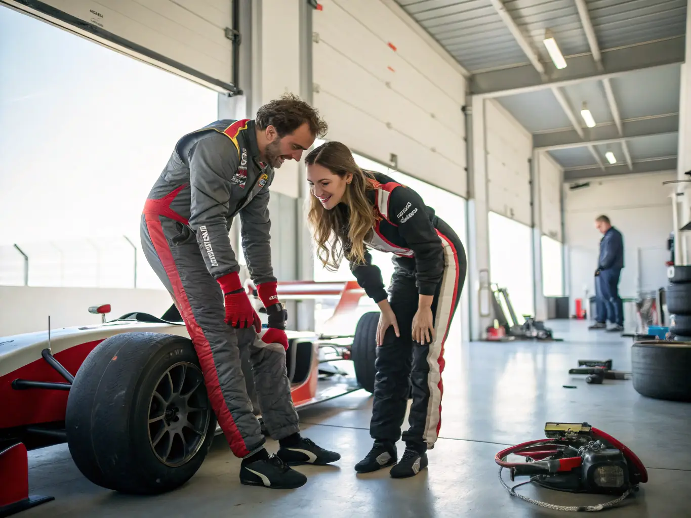 A photograph of volunteers preparing vehicles for a competition, demonstrating the teamwork and dedication involved in TEAM MECA ' DDICTION's activities.