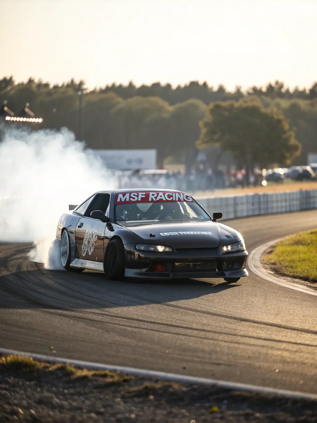 A dynamic shot of TEAM MECA ' DDICTION competing in a motorsport event, demonstrating their passion for racing and their commitment to excellence.